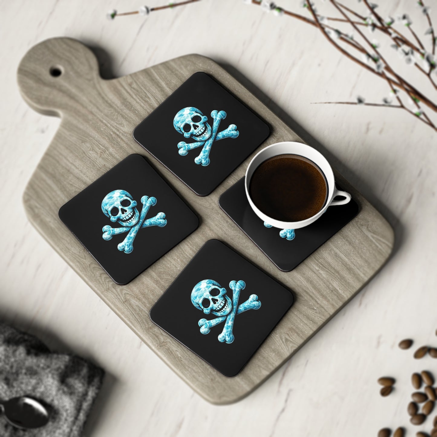 Buck's Blue Skull & Crossbones Coasters
