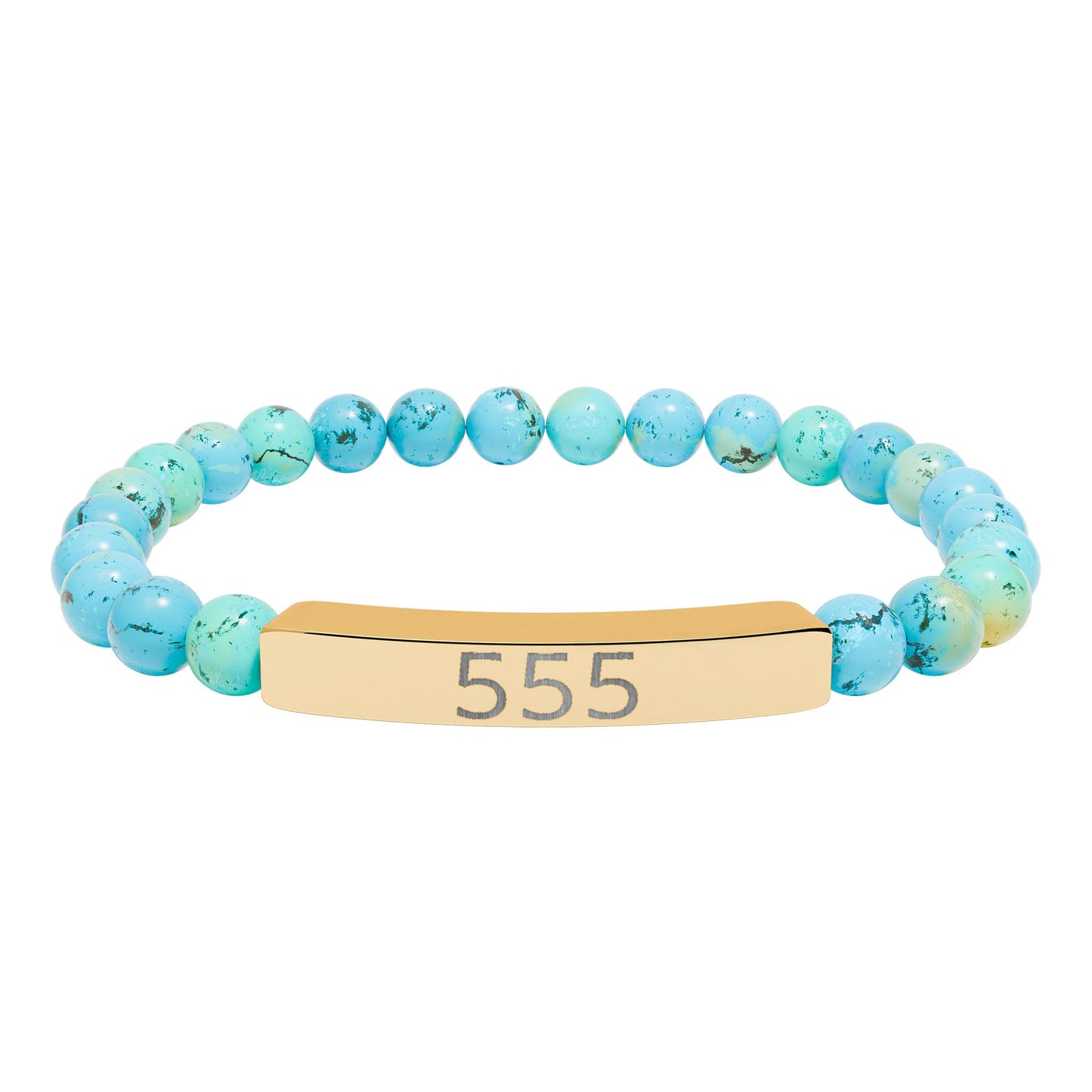 Engraved 555 Natural Stone Stretch Bar Bracelet