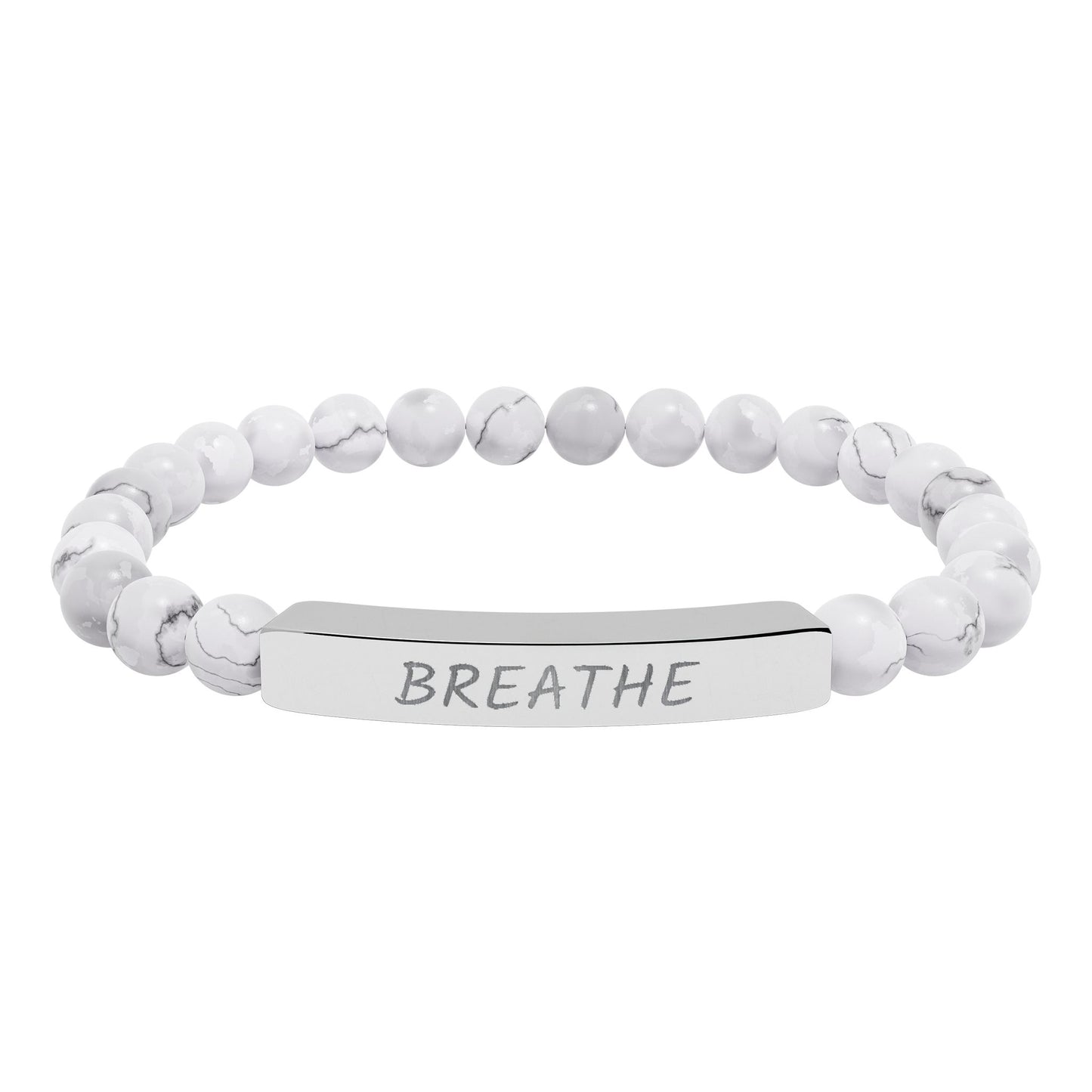 Engraved "Breathe" Natural Stone Stretch Bar Bracelet