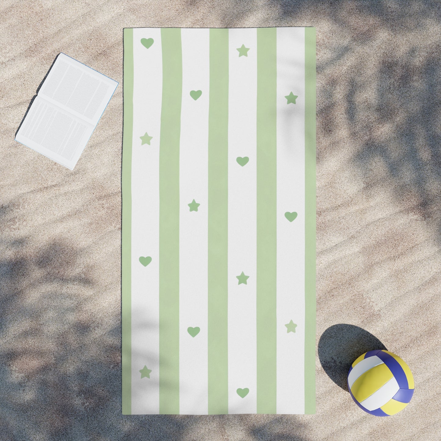 Green Stripe Hearts & Stars Beach Towel