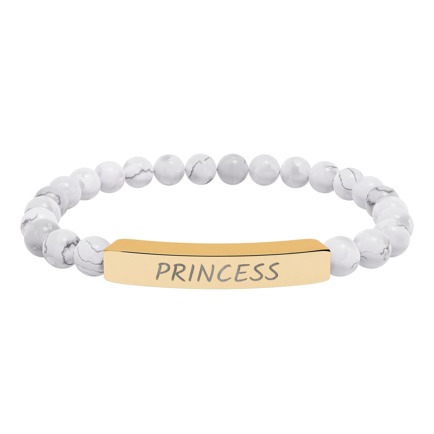 Engraved "Princess" Natural Stone Stretch Bar Bracelet