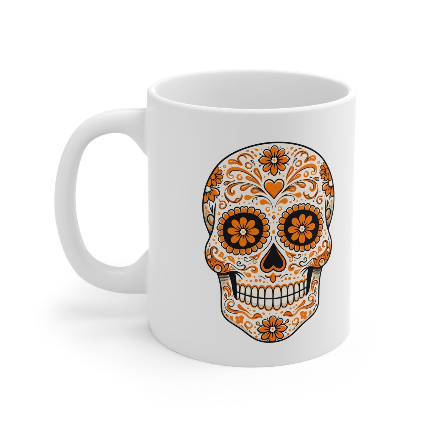 Orange Sugar Skull Ceramic Mug, Coffee Cup