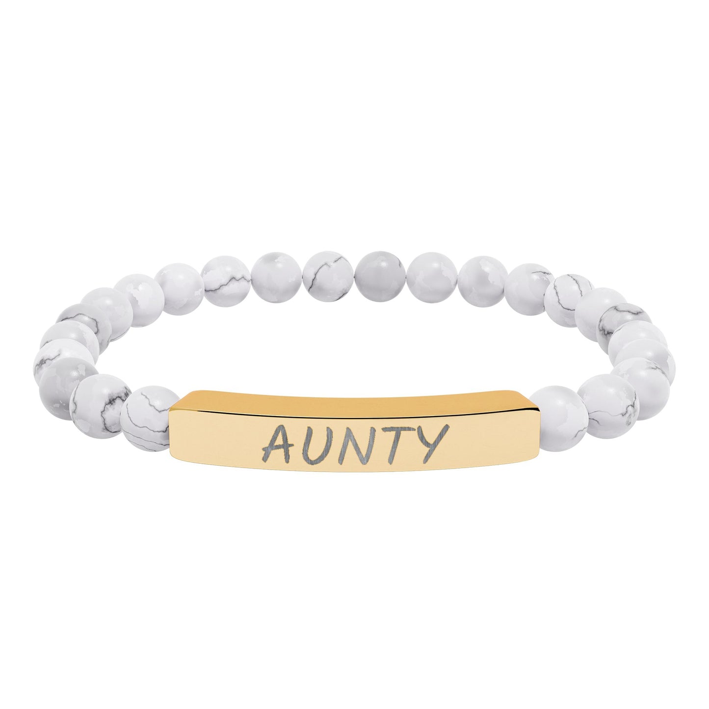 Engraved 'Aunty' Natural Stone Stretch Bar Bracelet