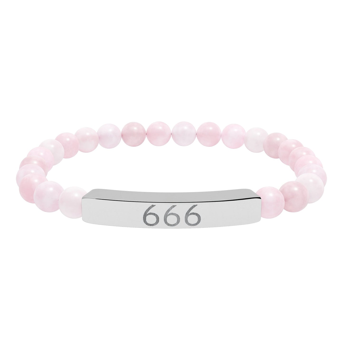 Engraved 666 Natural Stone Stretch Bar Bracelet