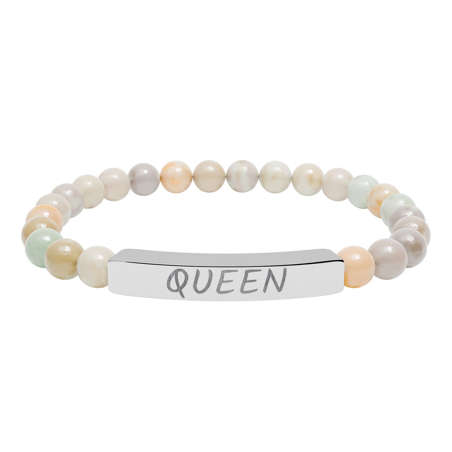 Engraved "Queen" Natural Stone Stretch Bar Bracelet