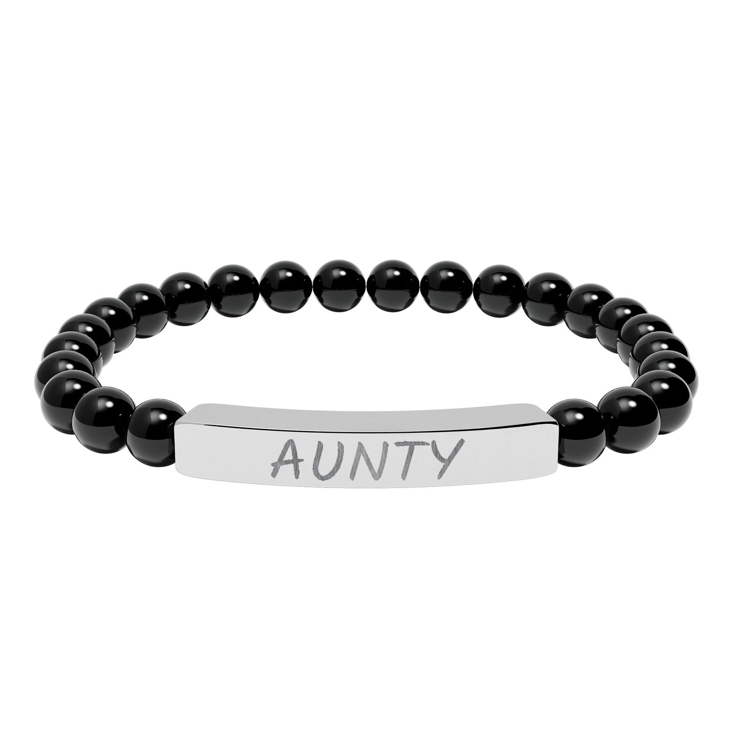 Engraved 'Aunty' Natural Stone Stretch Bar Bracelet