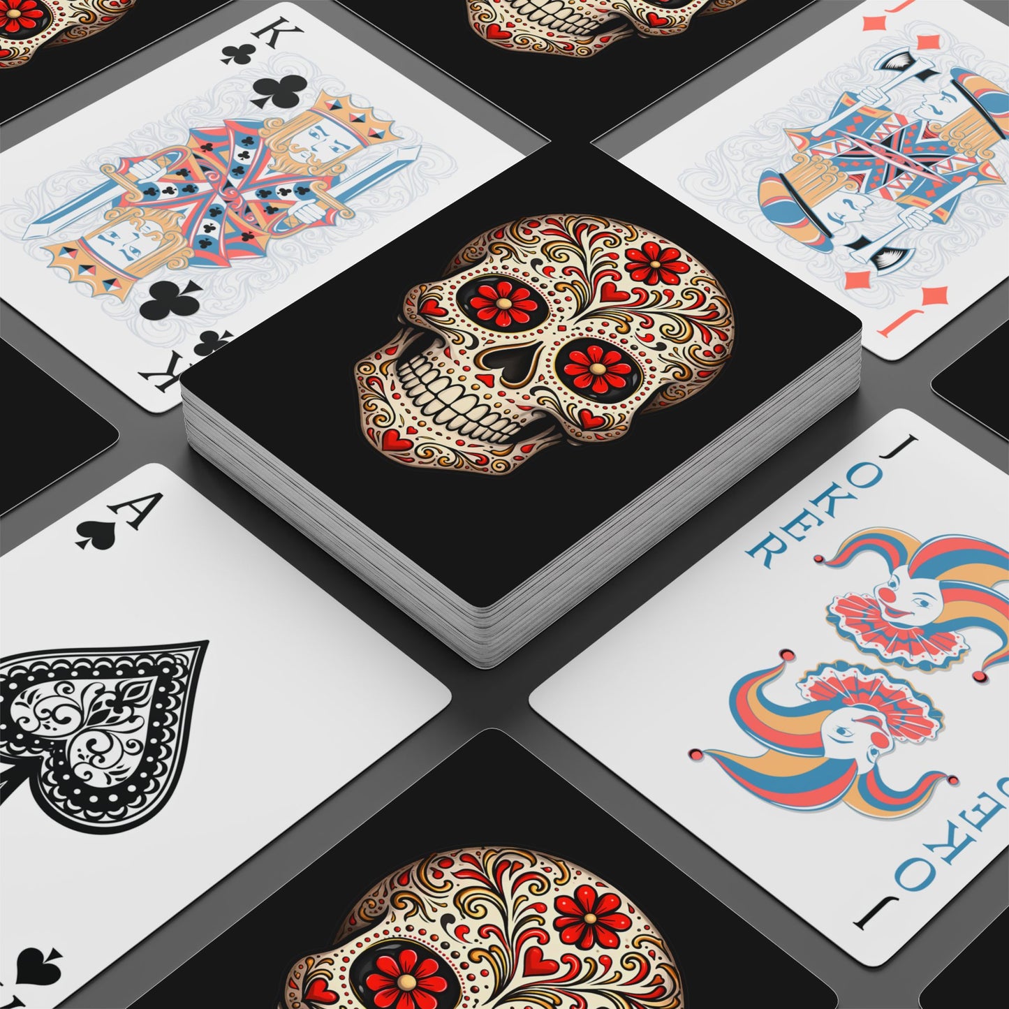 Red Sugar Skull Playing Cards