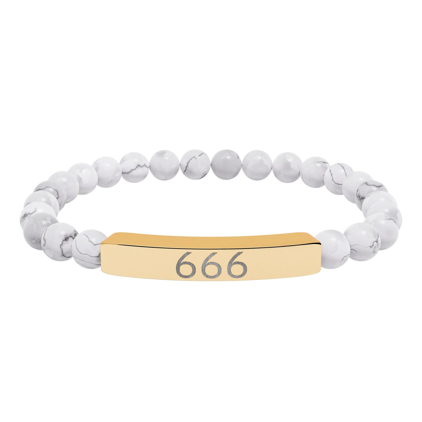 Engraved 666 Natural Stone Stretch Bar Bracelet
