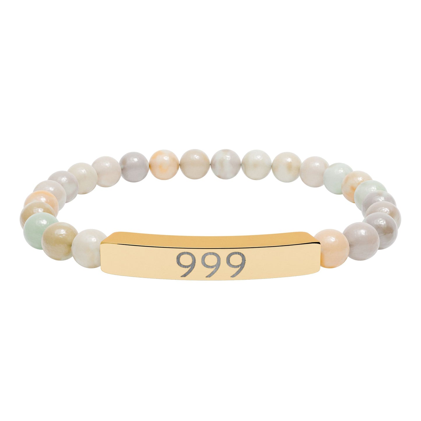 Engraved 999 Natural Stone Stretch Bar Bracelet