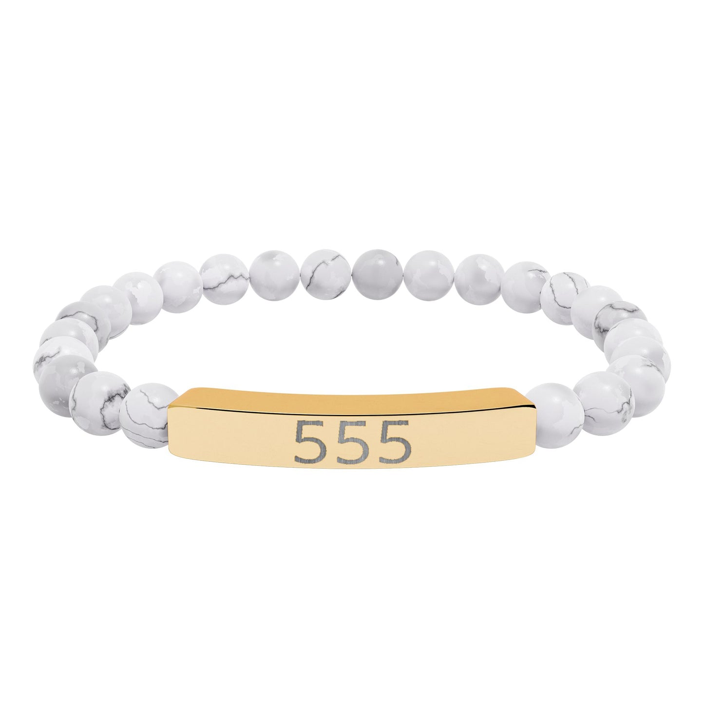 Engraved 555 Natural Stone Stretch Bar Bracelet
