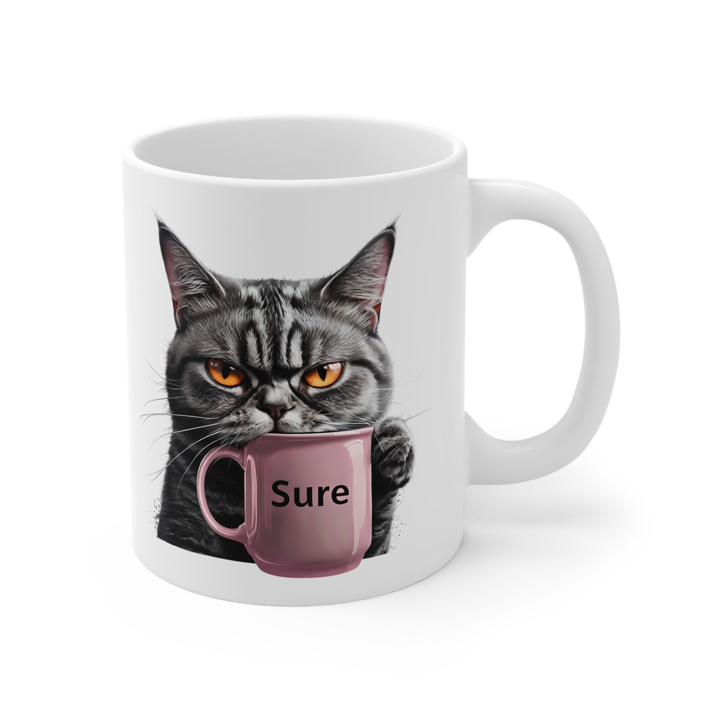 Jess 'Sure' Grey Cat Ceramic Mug, Coffee Cup
