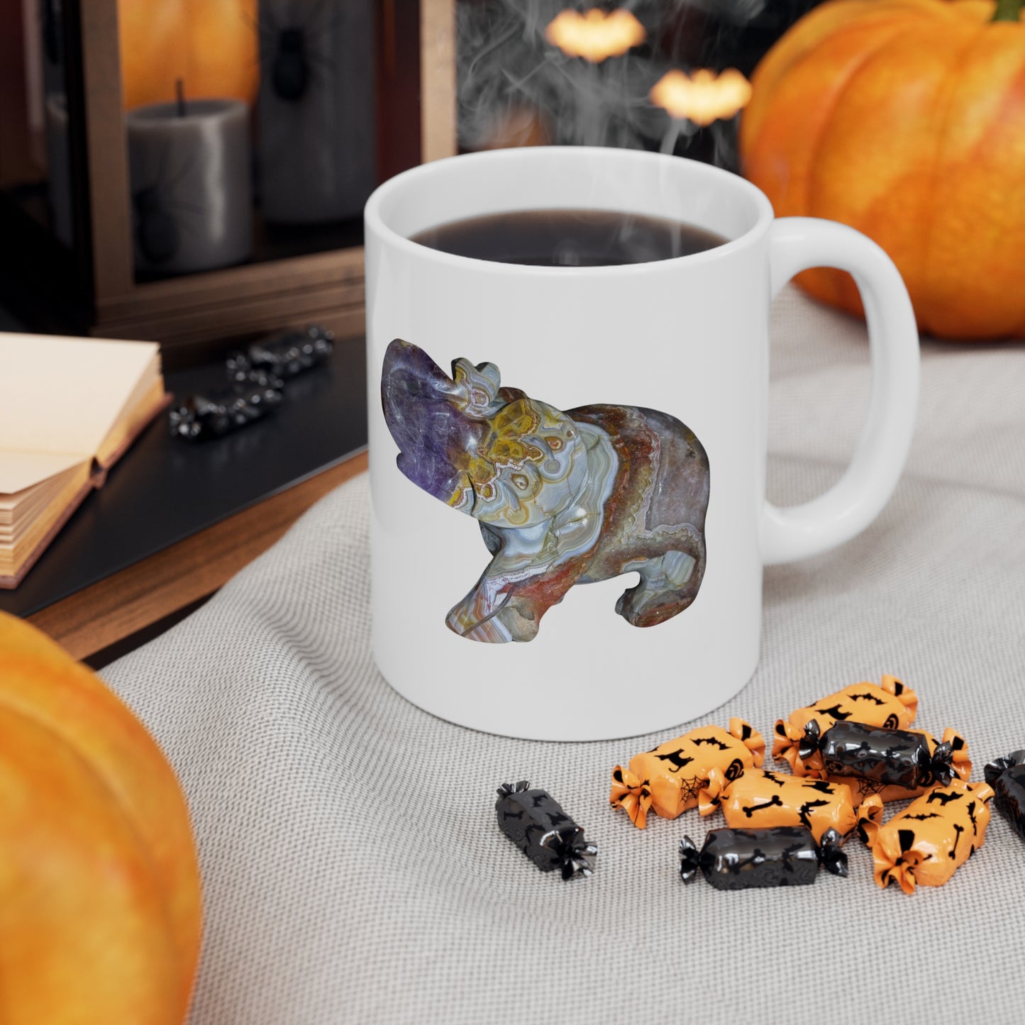 Mexican Crazy Lace & Amethyst Crystal Collection Ceramic Mug, Coffee Cup