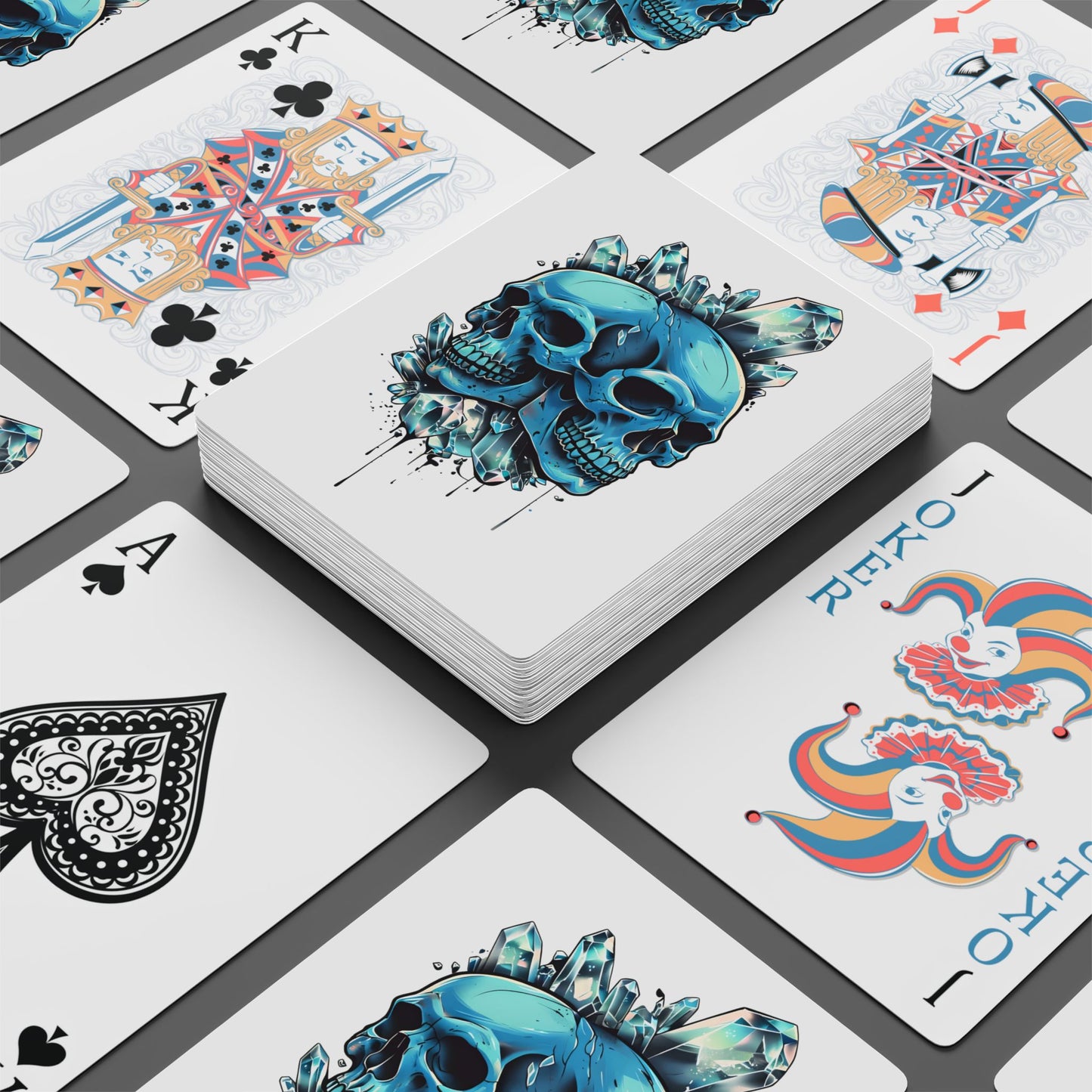 Blue Double Crystal Skull Playing Cards