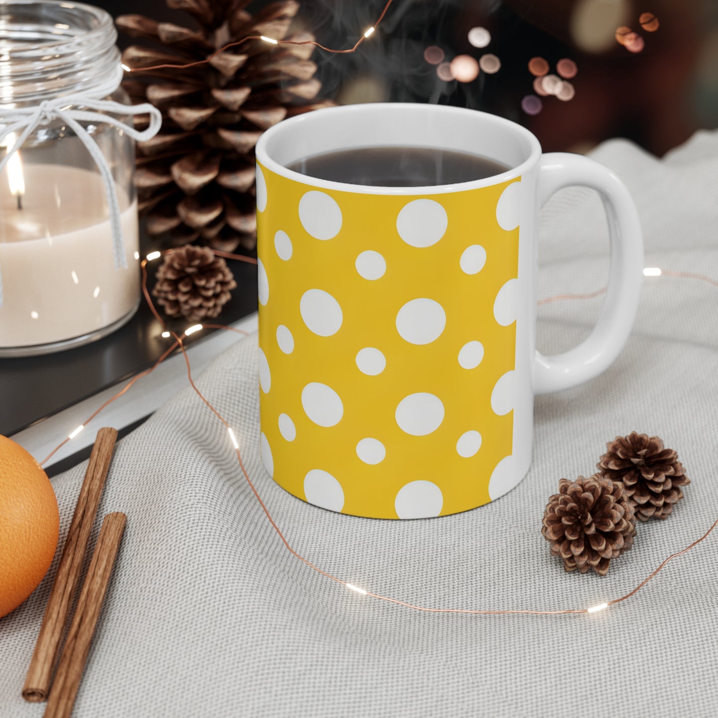 Yasmine's Yellow Polka Dot Ceramic Mug, Coffee Cup