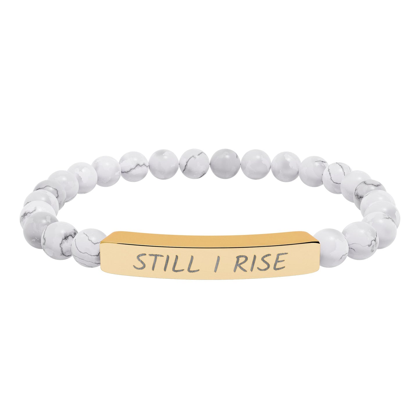 Engraved "Still I Rise" Natural Stone Stretch Bar Bracelet