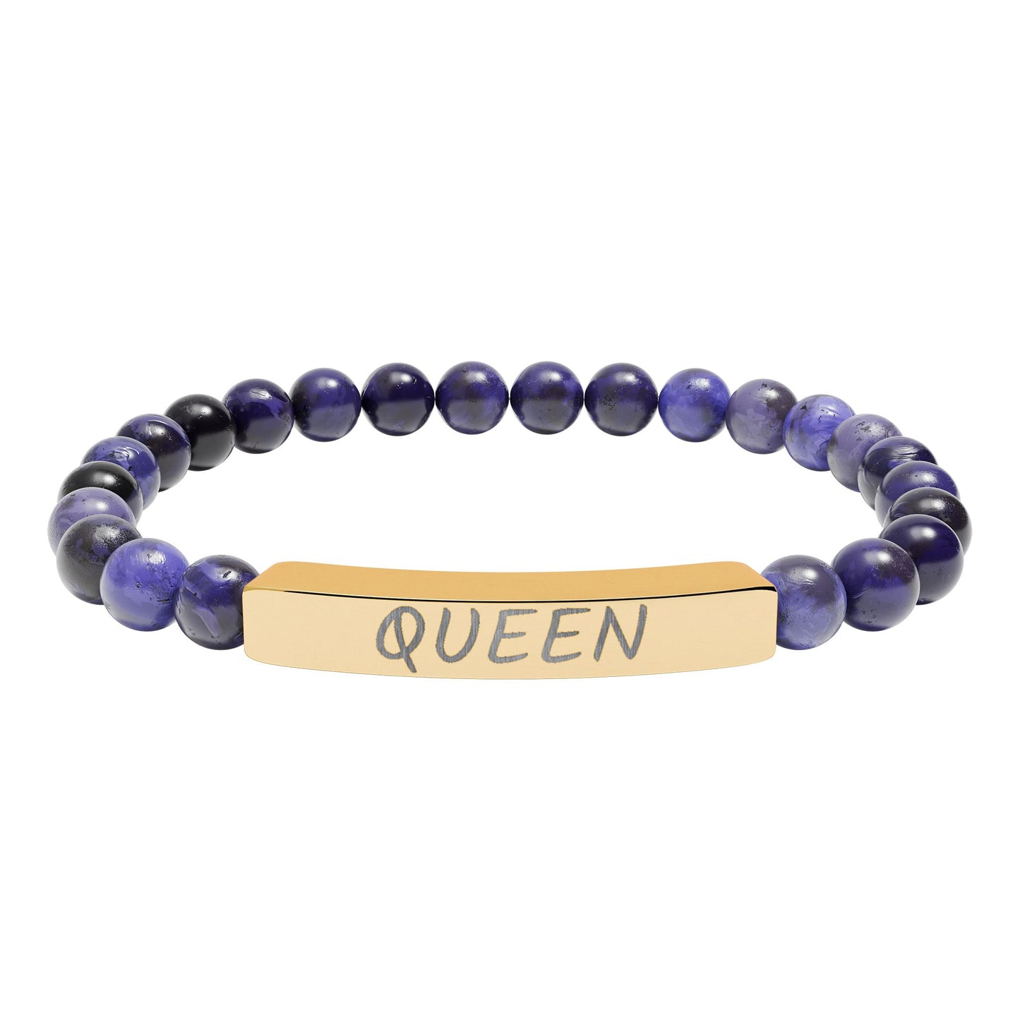 Engraved "Queen" Natural Stone Stretch Bar Bracelet