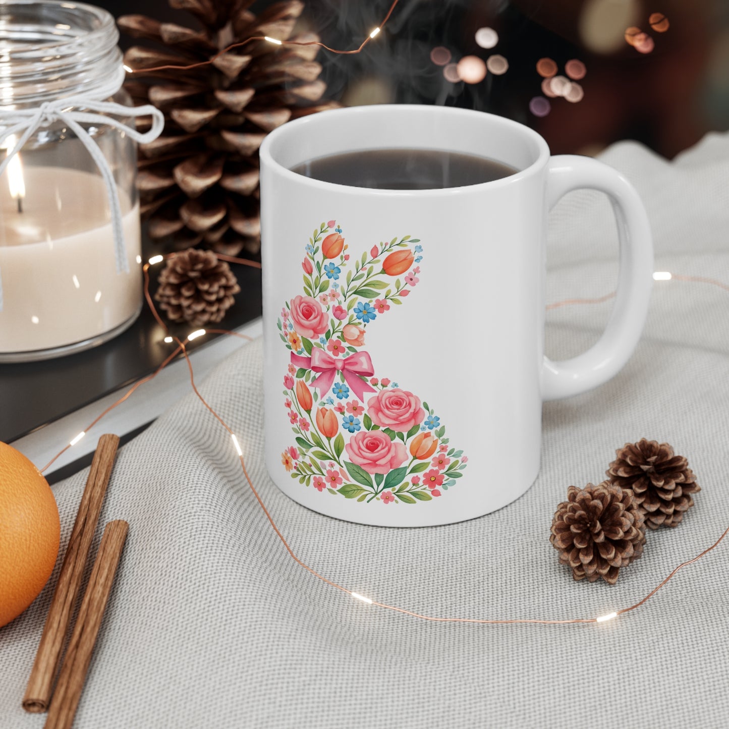 Floral Bunny Ceramic Mug, Coffee Cup