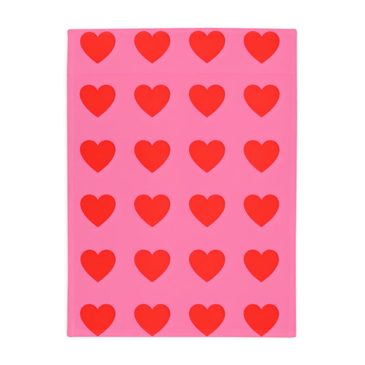 Pia's Pink & Red Heart Plush Fleece Blanket