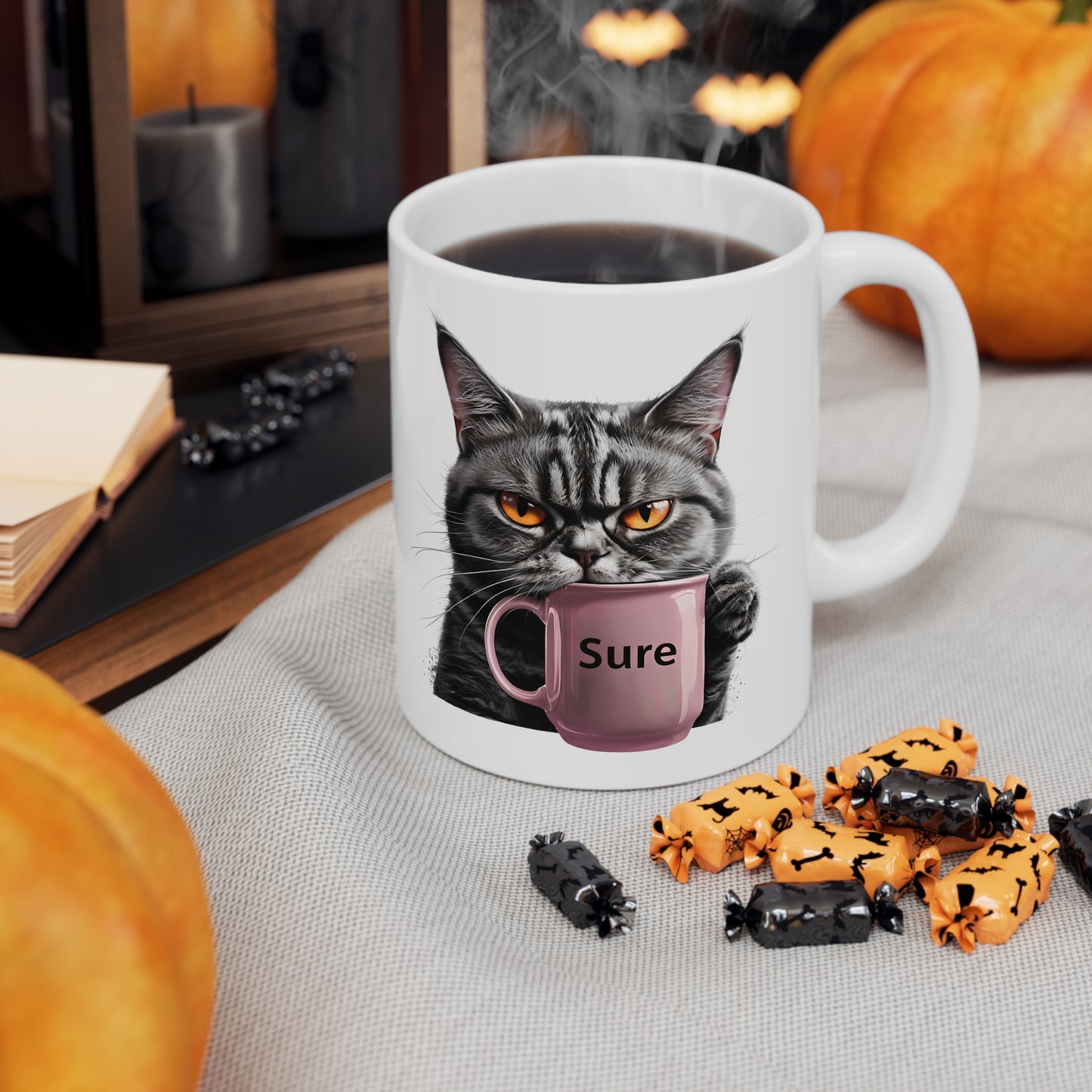 Jess 'Sure' Grey Cat Ceramic Mug, Coffee Cup