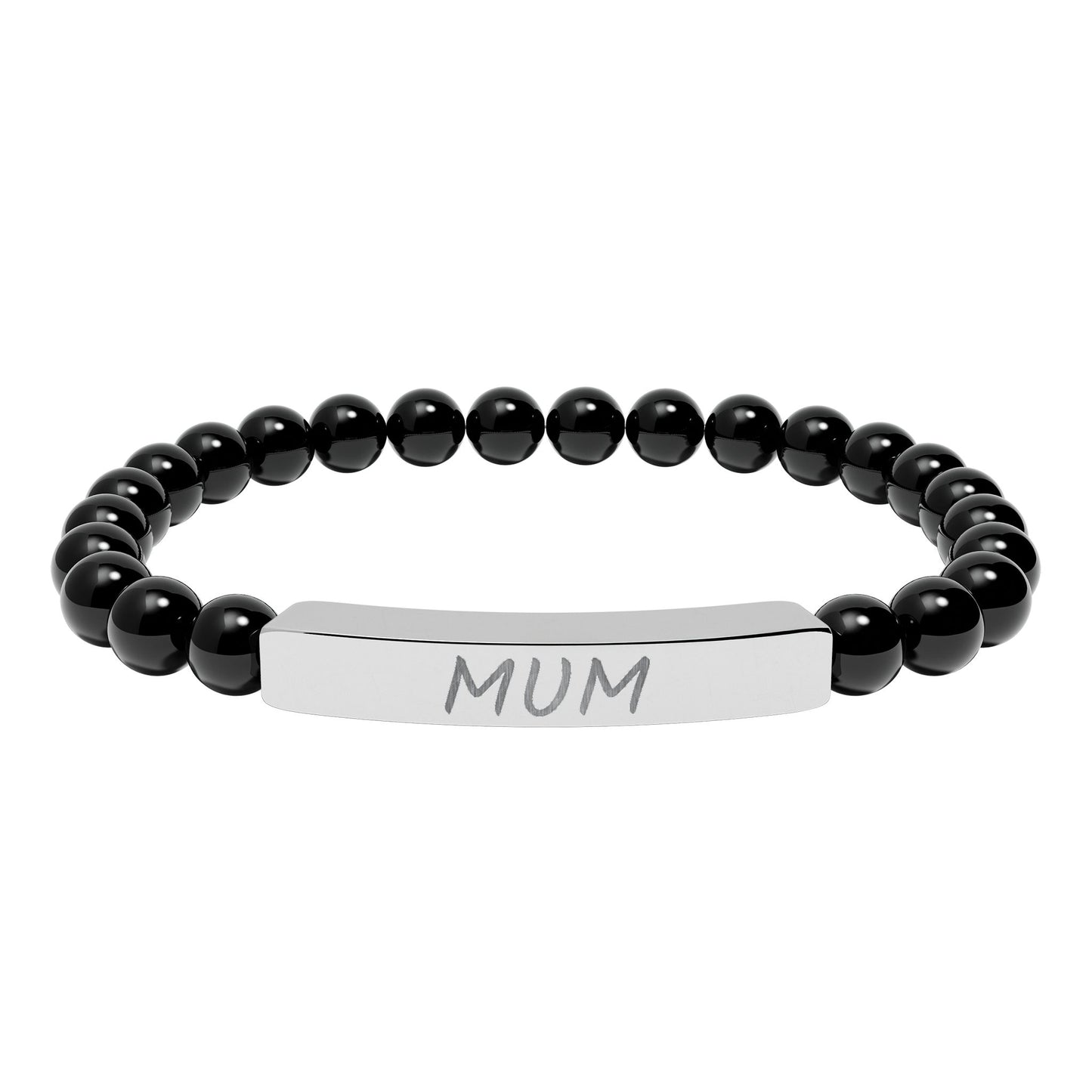 Engraved "Mum" Natural Stone Stretch Bar Bracelet