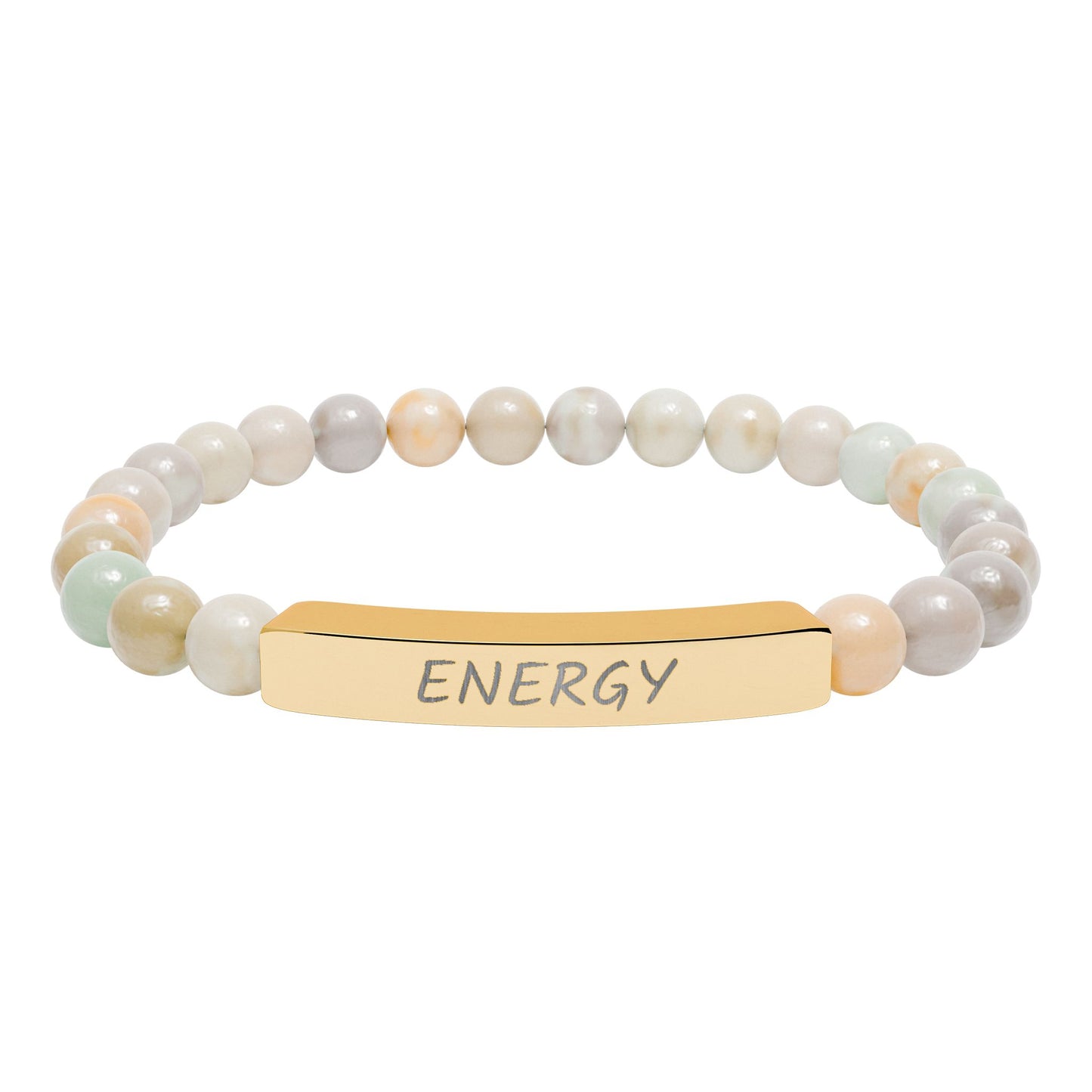 Engraved "Energy" Natural Stone Stretch Bar Bracelet