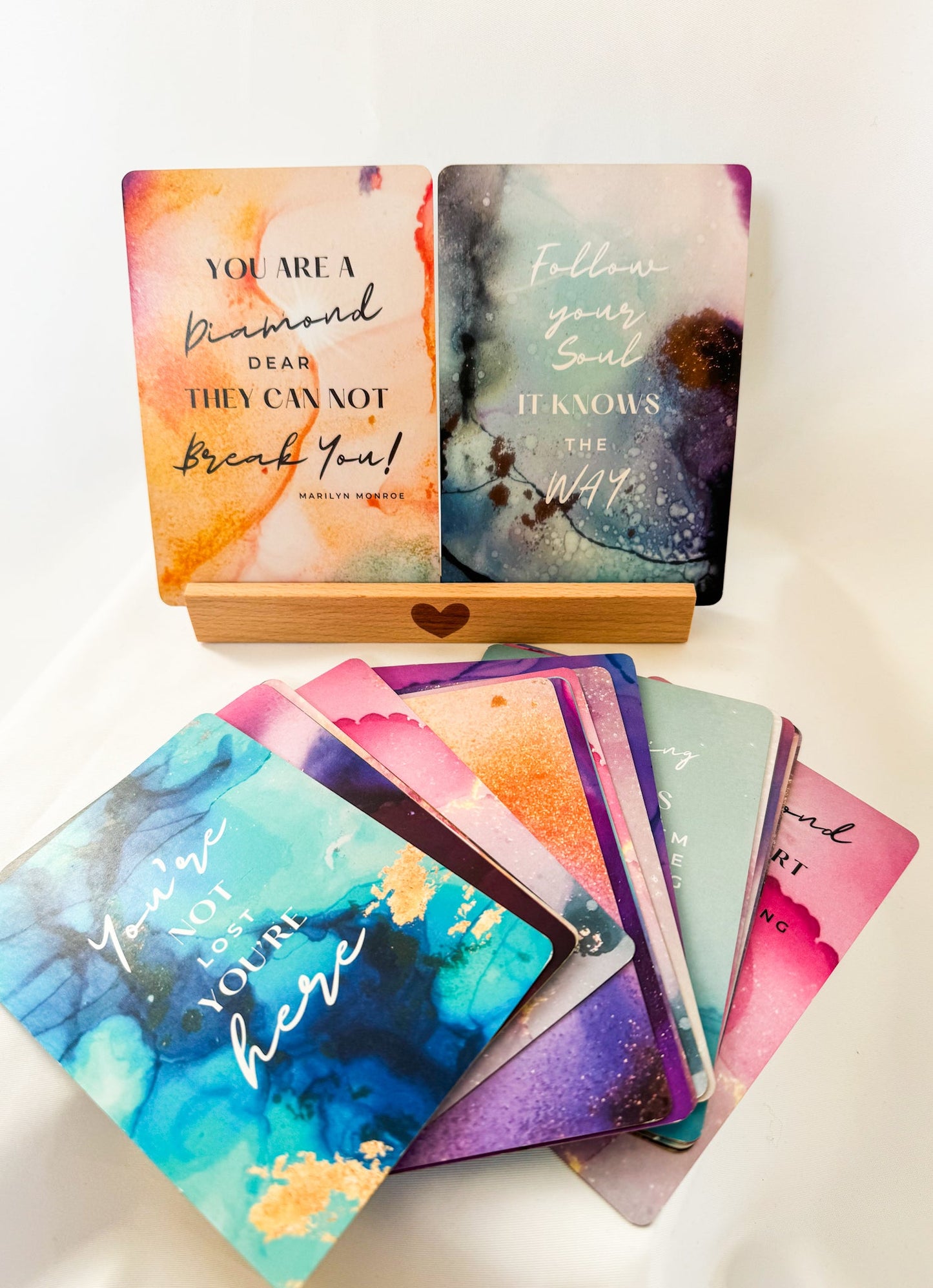 Affirmation Card Deck & Celestite Crystal Cluster Set