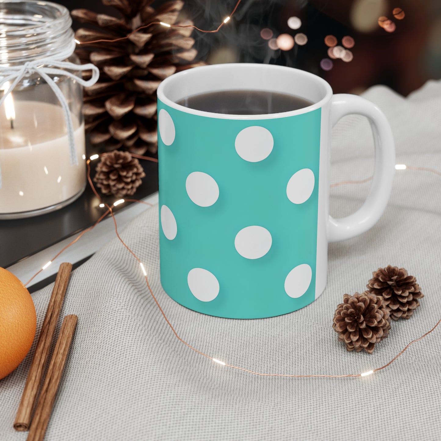 Austin's Aqua Polka Dot Ceramic Mug, Coffee Cup