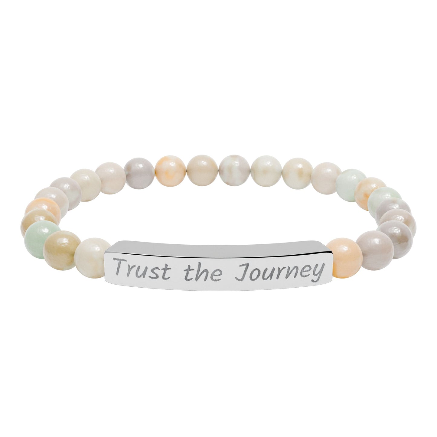 Engraved "Trust the Journey" Natural Stone Stretch Bar Bracelet