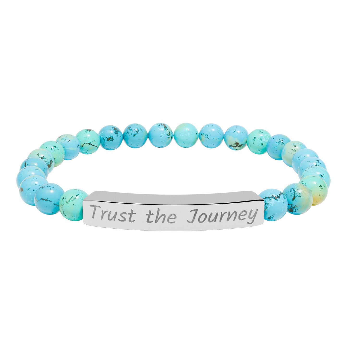 Engraved "Trust the Journey" Natural Stone Stretch Bar Bracelet