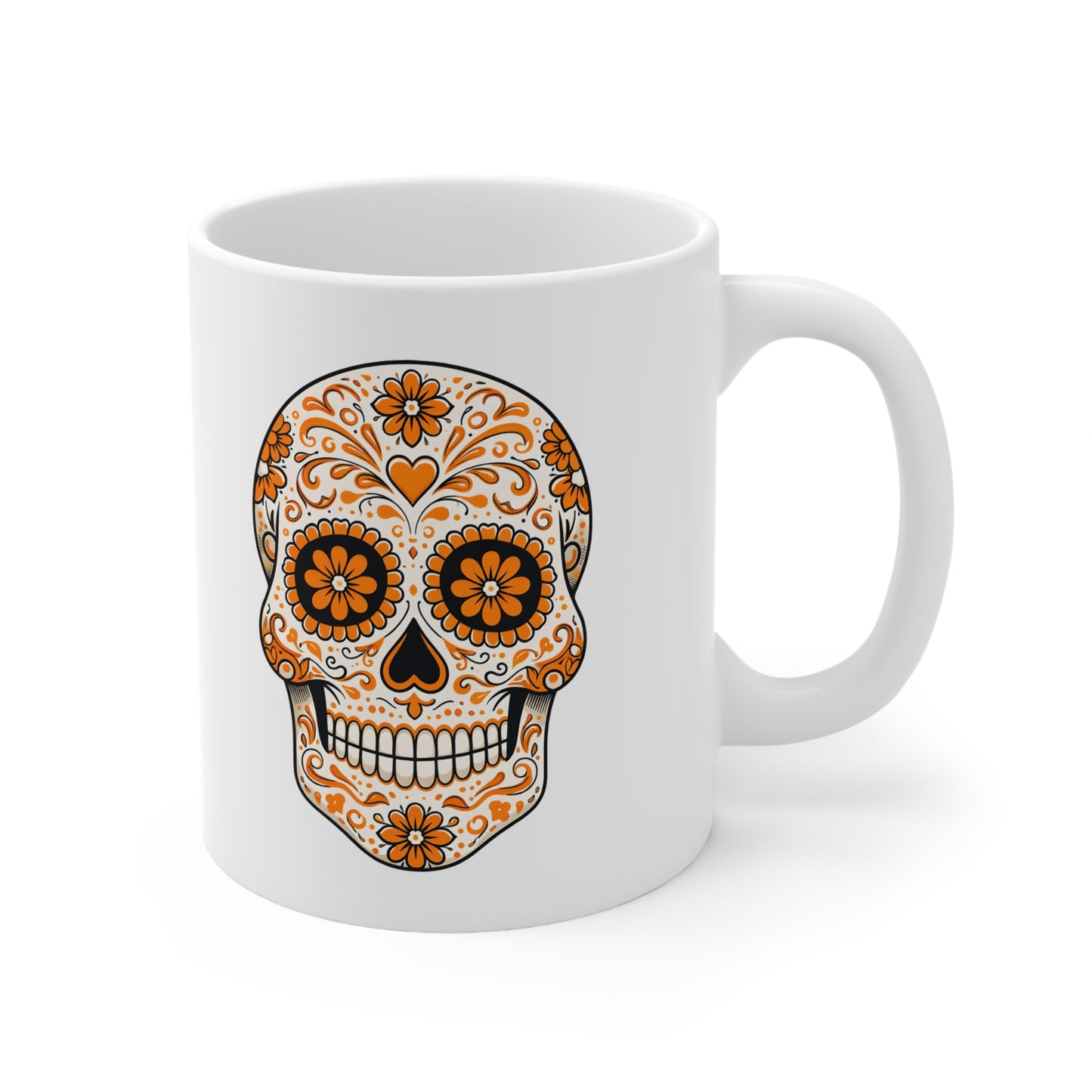 Orange Sugar Skull Ceramic Mug, Coffee Cup