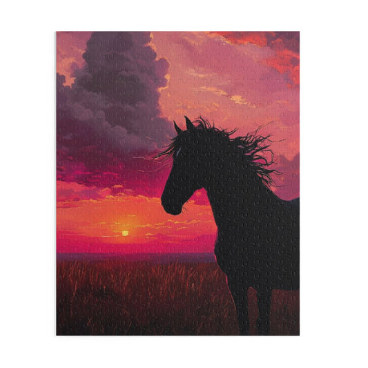 Horse Silhouette with Sunset 500 Piece Jigsaw Puzzle