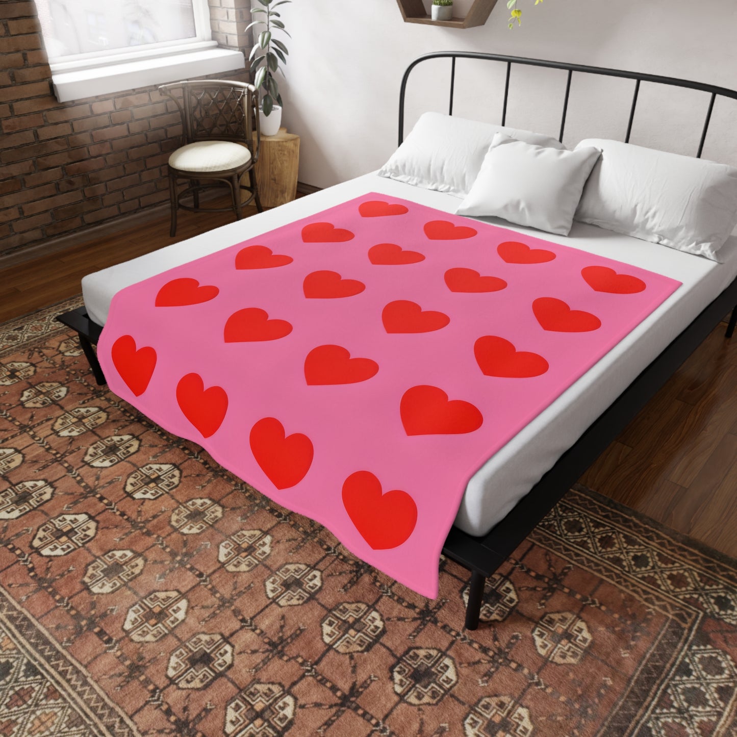 Pia's Pink & Red Heart Plush Fleece Blanket