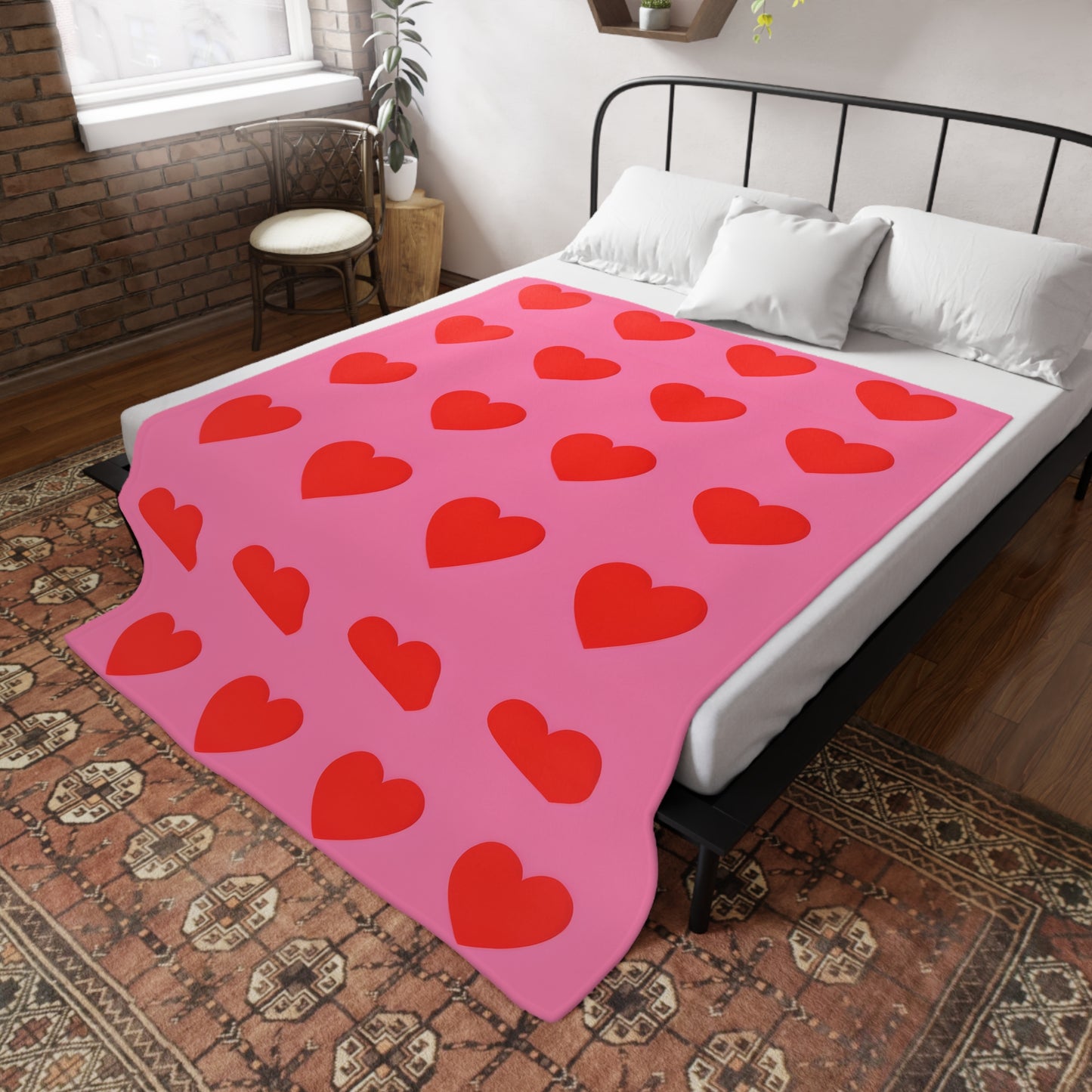 Pia's Pink & Red Heart Plush Fleece Blanket