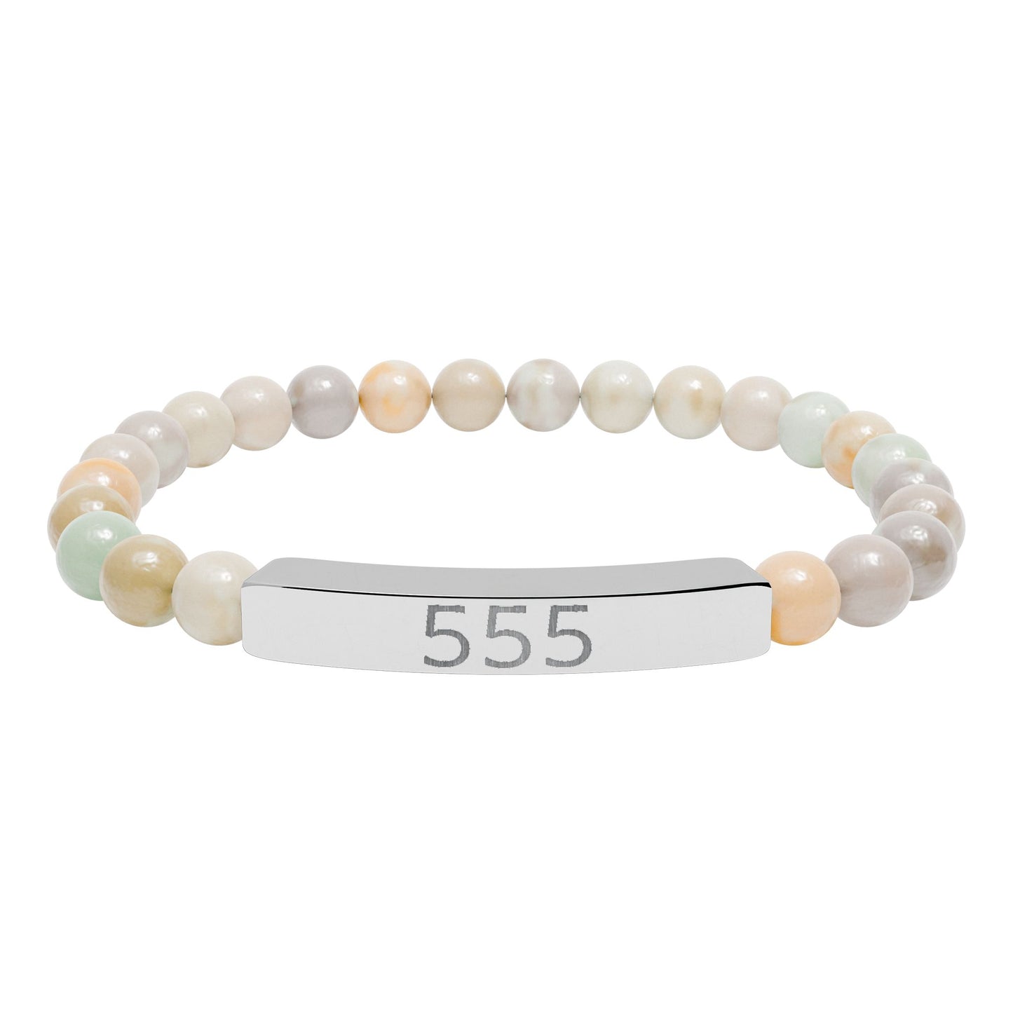 Engraved 555 Natural Stone Stretch Bar Bracelet