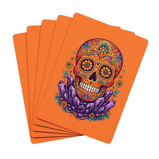 Amethyst and Orange Sugar Skull Playing Cards