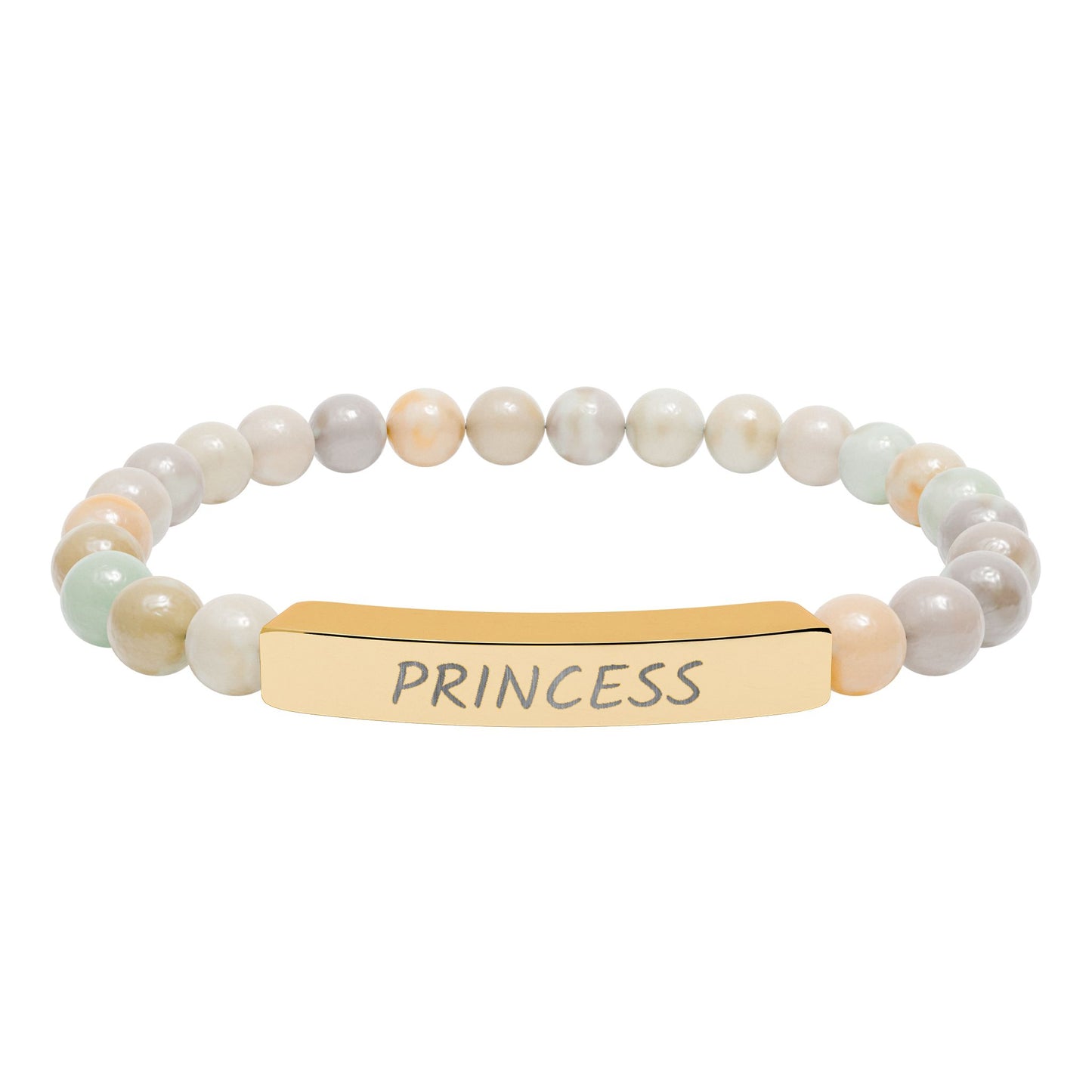 Engraved "Princess" Natural Stone Stretch Bar Bracelet
