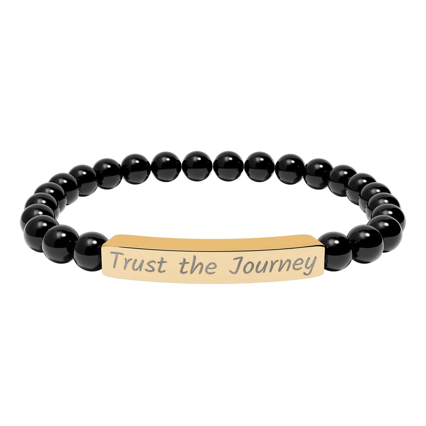 Engraved "Trust the Journey" Natural Stone Stretch Bar Bracelet