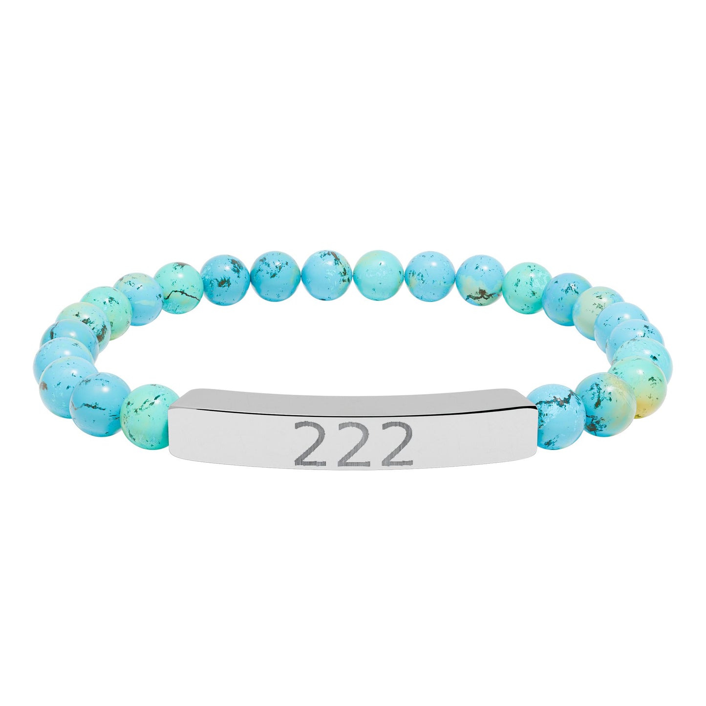 Engraved 222 Natural Stone Stretch Bar Bracelet