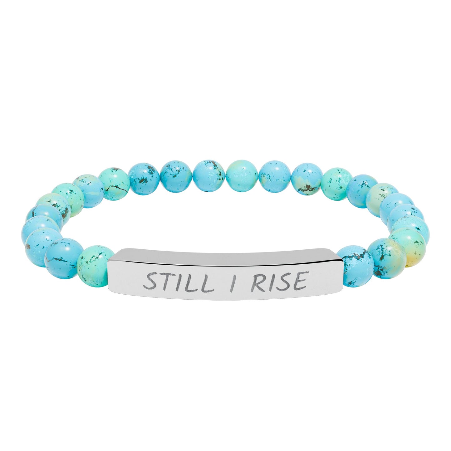 Engraved "Still I Rise" Natural Stone Stretch Bar Bracelet