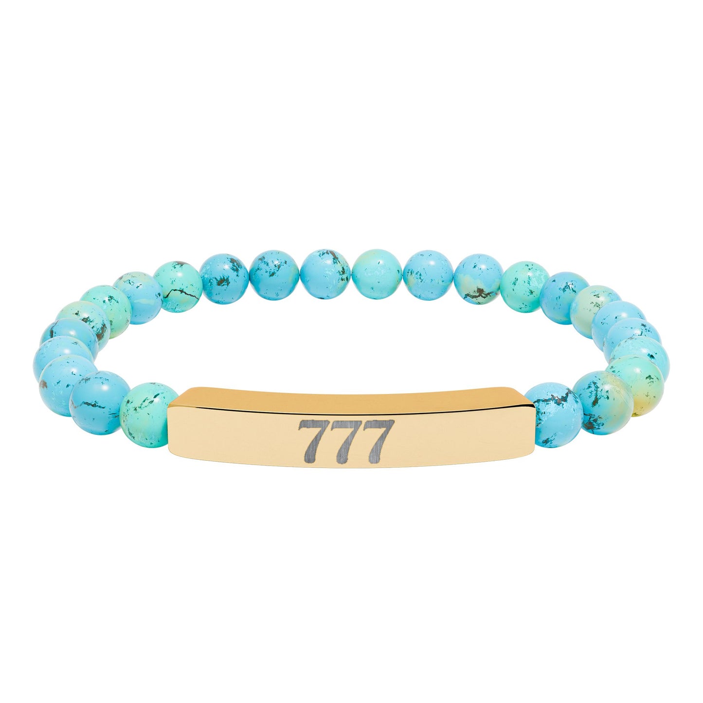 Engraved 777 Natural Stone Stretch Bar Bracelet