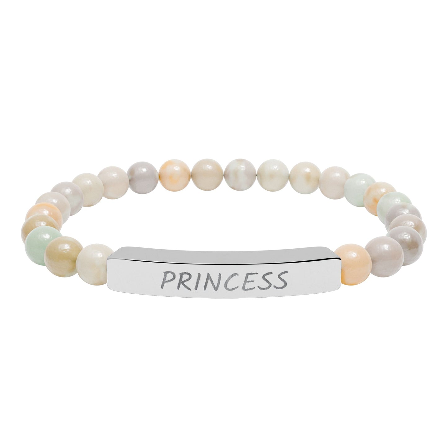 Engraved "Princess" Natural Stone Stretch Bar Bracelet