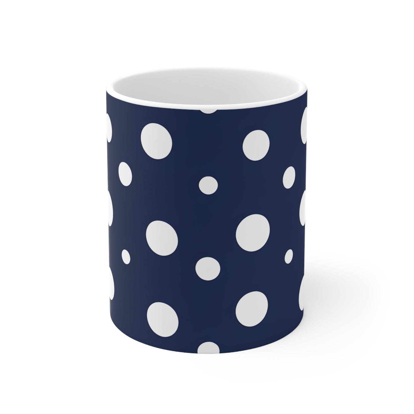 Barnie's Blue & White Polka Dot Ceramic Mug, Coffee Cup