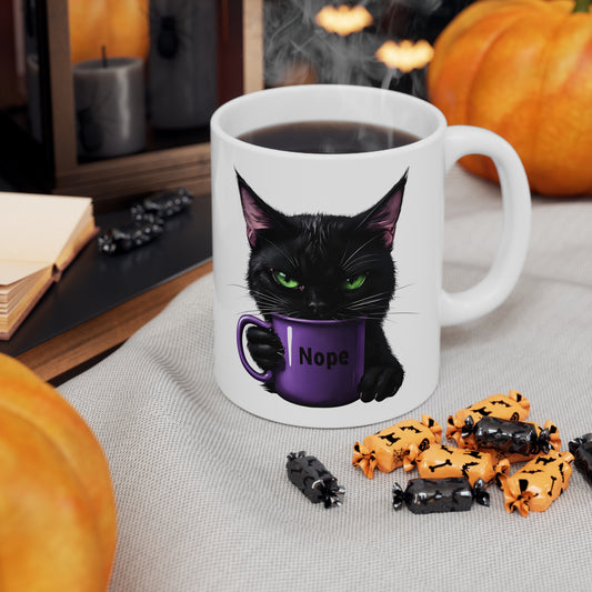 Jazz 'Nope' Black Cat Ceramic Mug, Coffee Cup