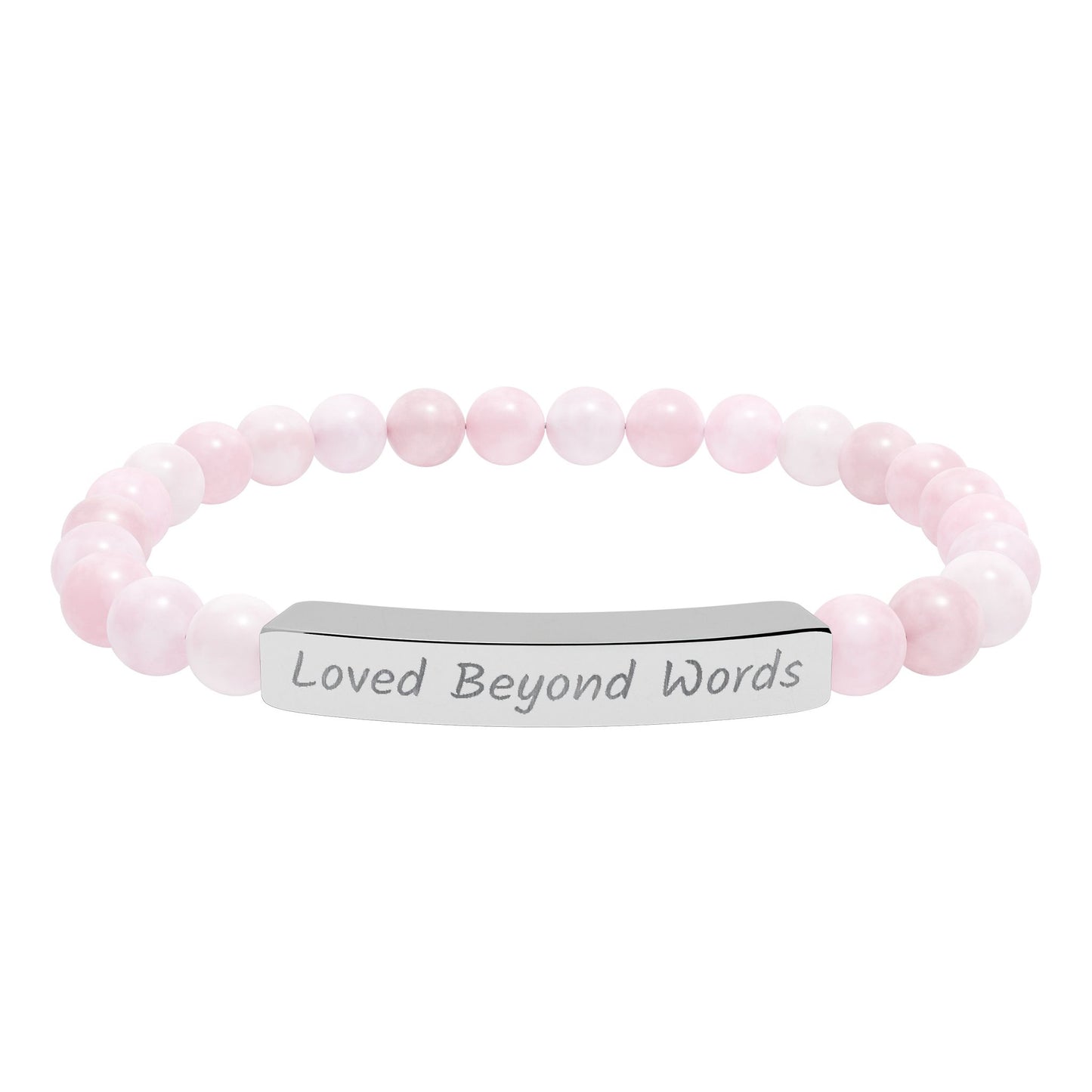 Engraved "Loved Beyond Words" Natural Stone Stretch Bar Bracelet