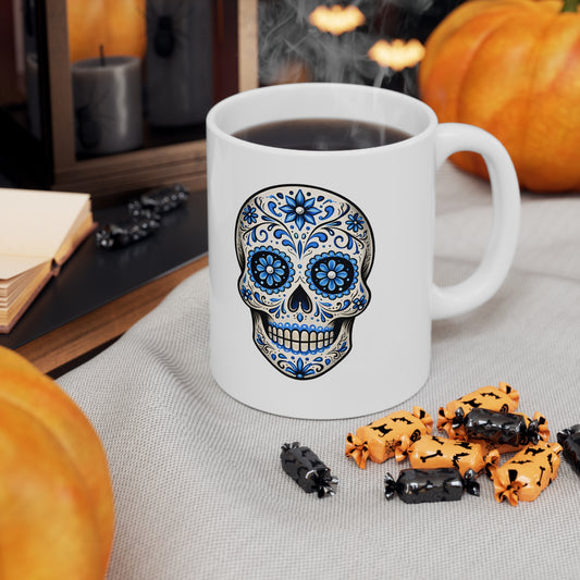 Bess's Blue Sugar Skull Ceramic Mug, Coffee Cup