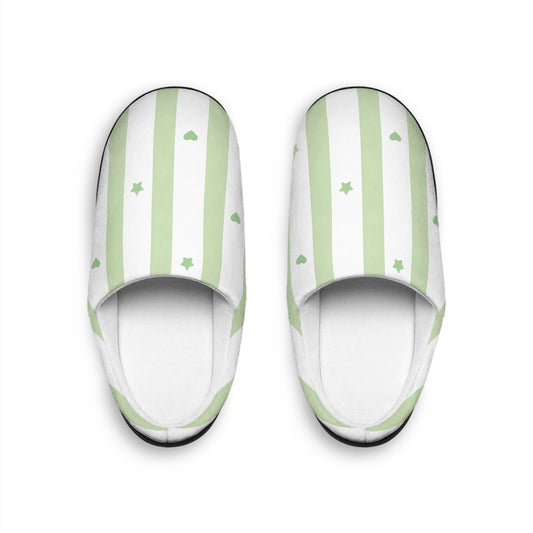 Green Stripe Hearts & Stars Women's Indoor Slippers