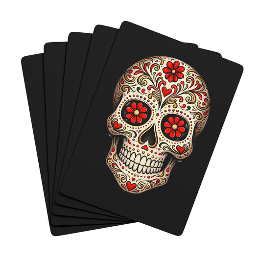 Red Sugar Skull Playing Cards