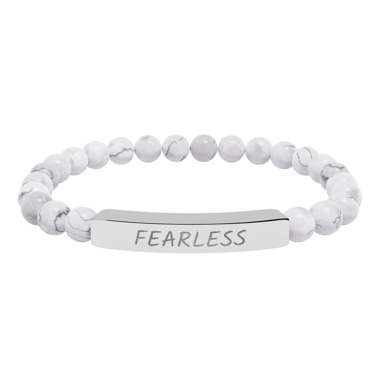 Engraved "Fearless" Natural Stone Stretch Bar Bracelet