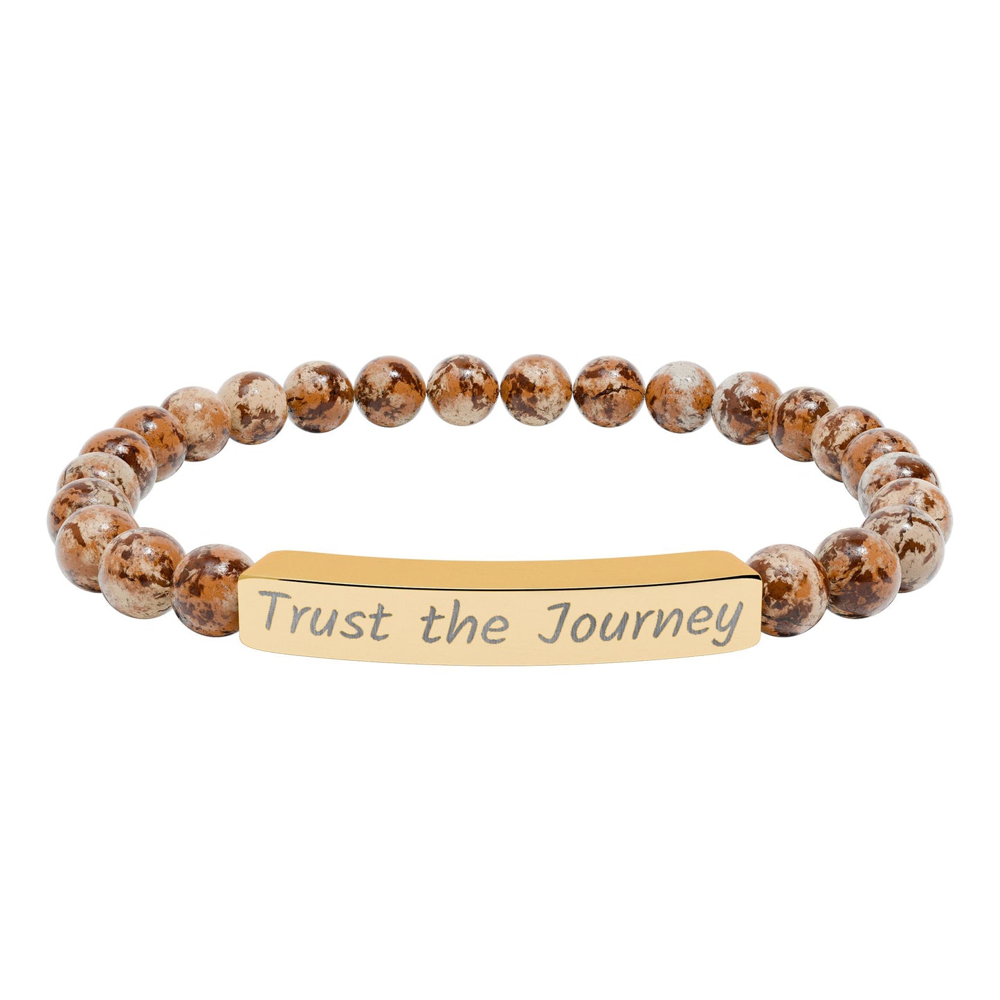 Engraved "Trust the Journey" Natural Stone Stretch Bar Bracelet
