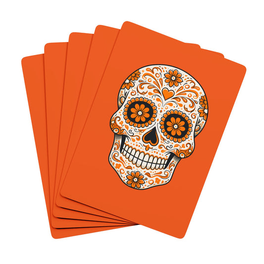 Orange Sugar Skull Playing Cards